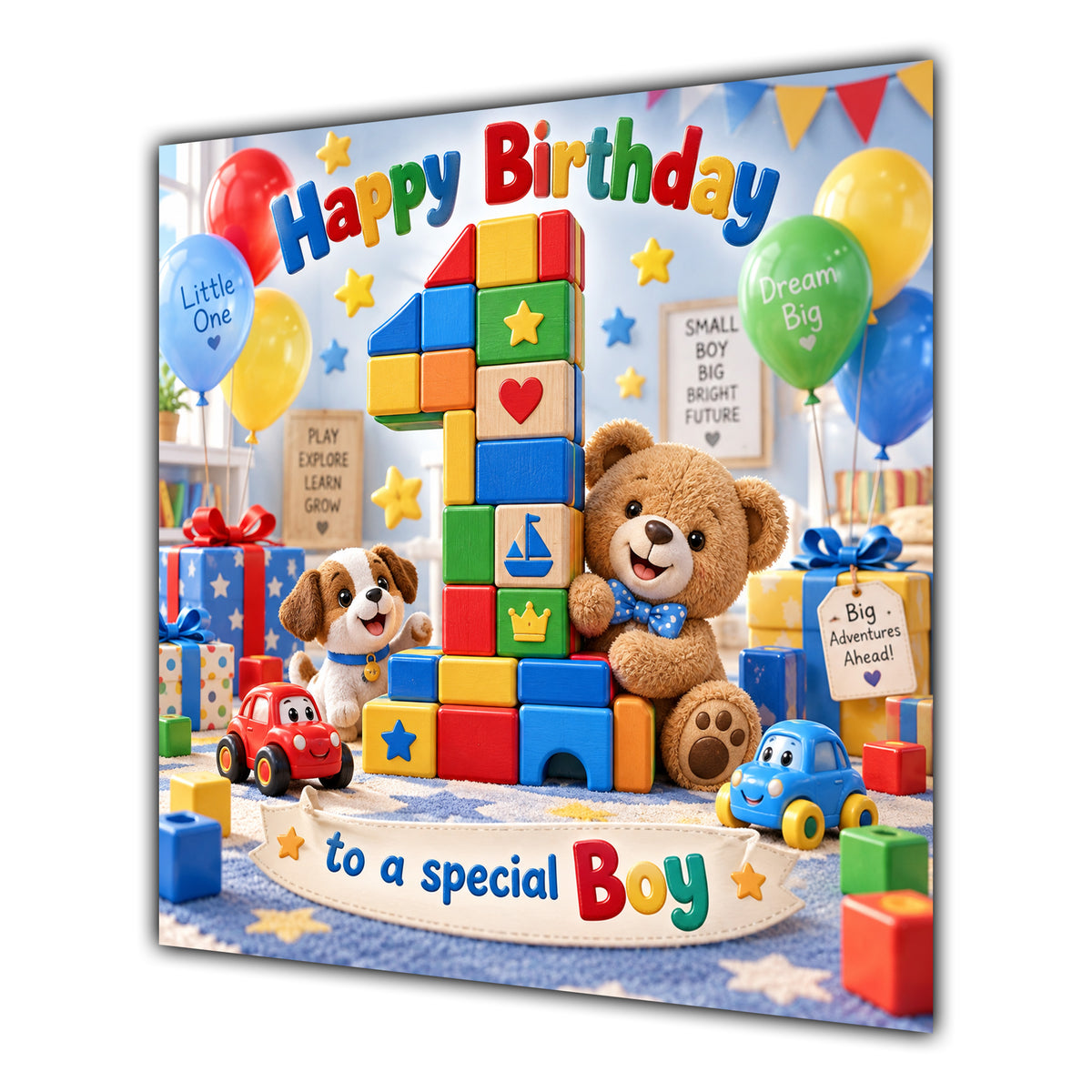 Boy 1st Birthday Card Colourful Building Blocks Toys