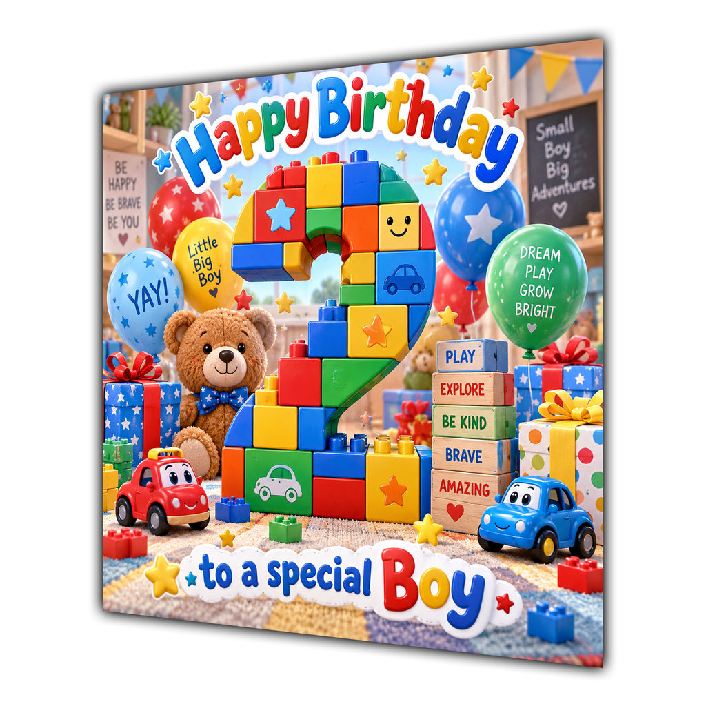 Boy 2nd Birthday Card Colourful Building Blocks Toys