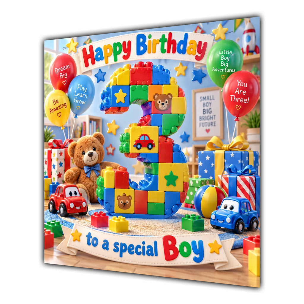 Boy 3rd Birthday Card Colourful Building Blocks Toys