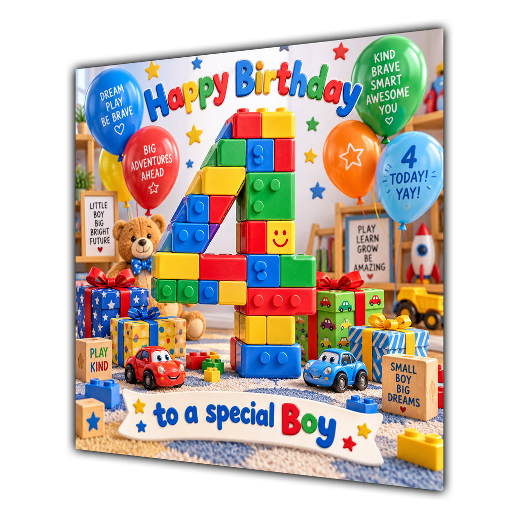 Boy 4th Birthday Card Colourful Building Blocks Toys