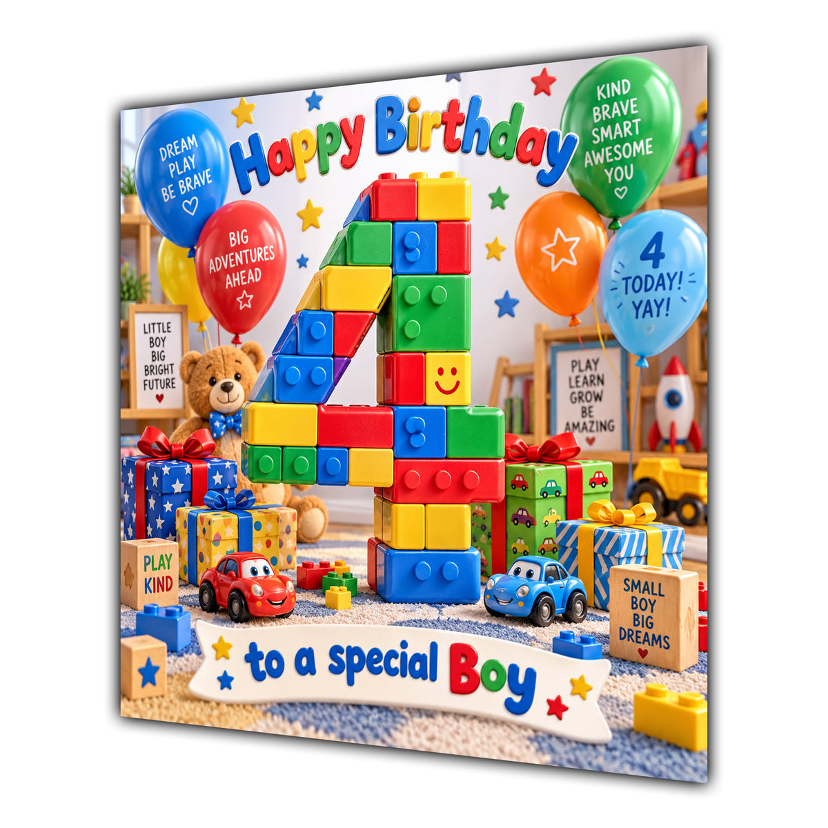 Boy 4th Birthday Card Colourful Building Blocks Toys