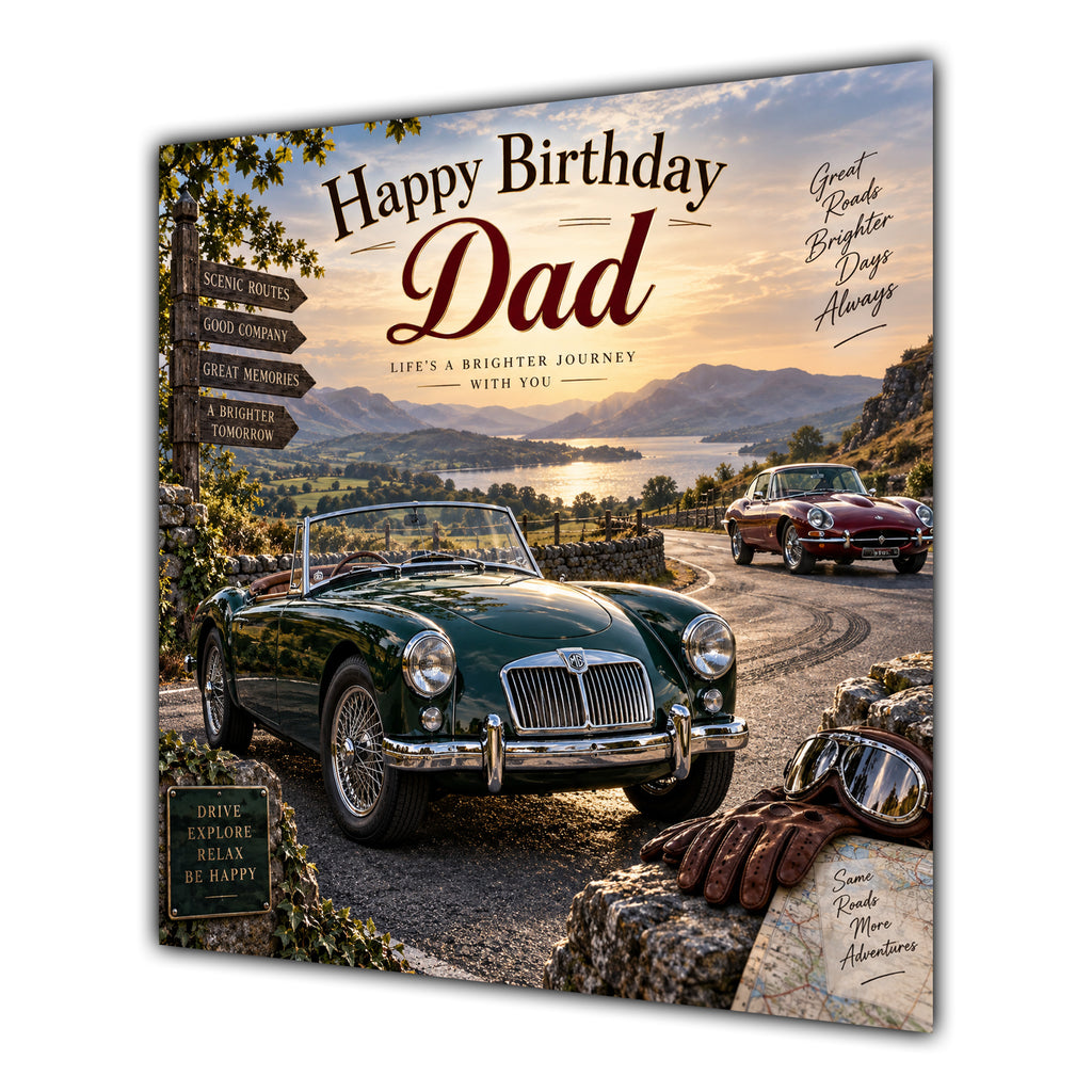 Dad Birthday Card Classic Cars Countryside