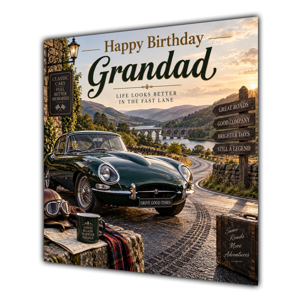 Grandad Birthday Card Classic Cars Countryside