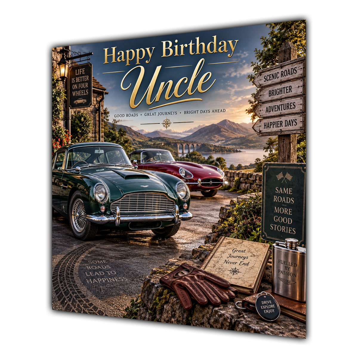 Uncle Birthday Card Classic Cars Countryside