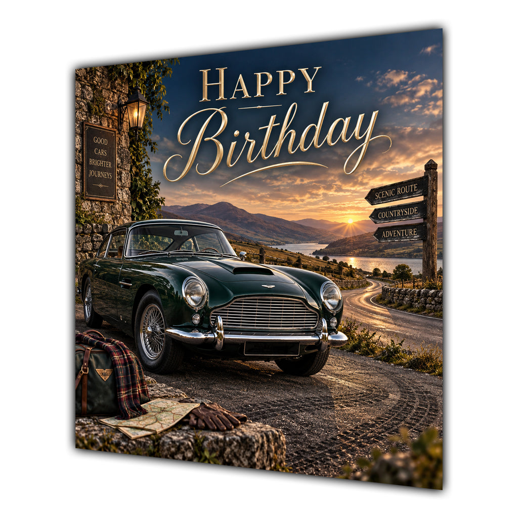 Birthday Card Classic Cars Countryside