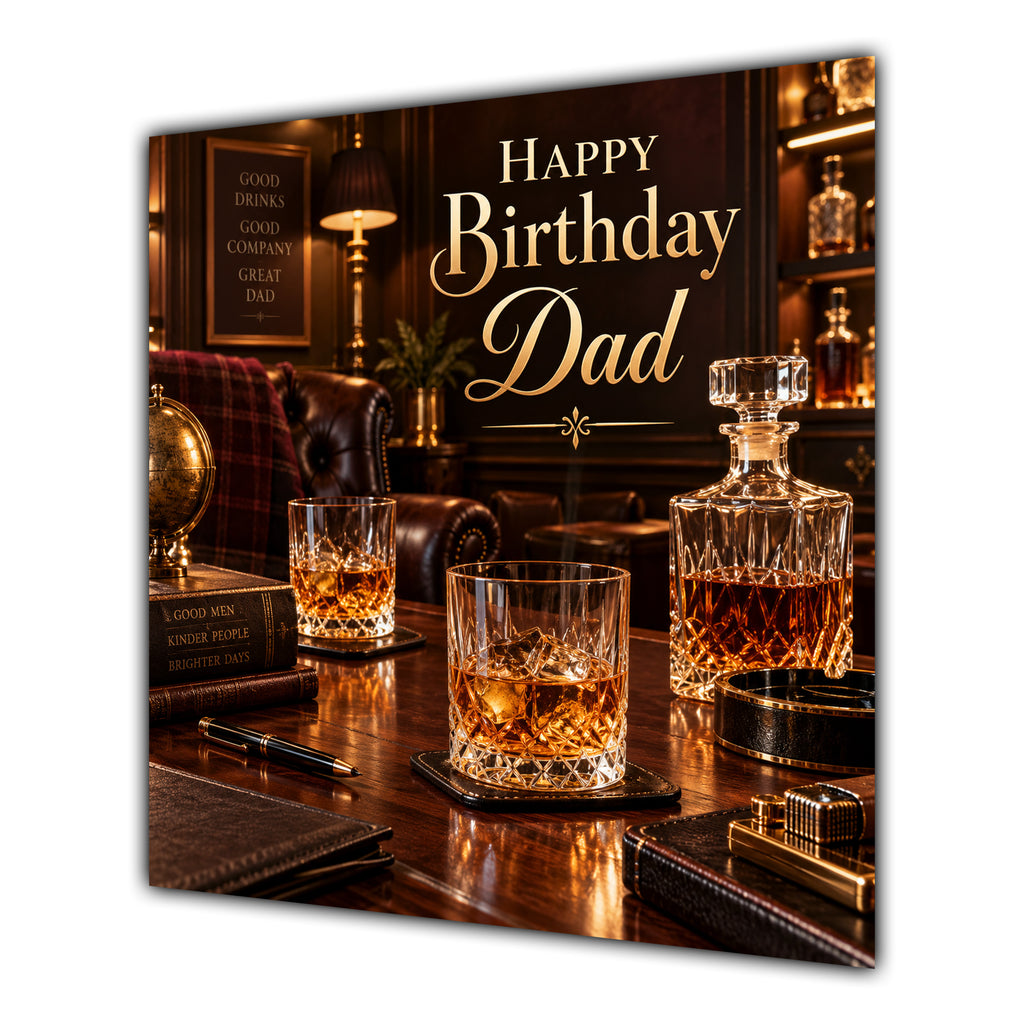 Dad Birthday Card Whisky Glasses Decanter Bar