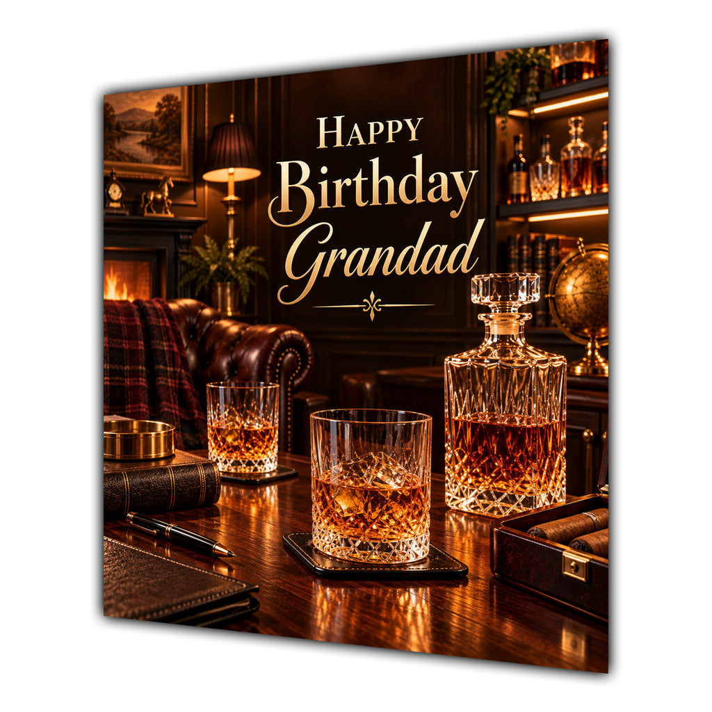 Grandad Birthday Card Whisky Glasses Decanter Bar