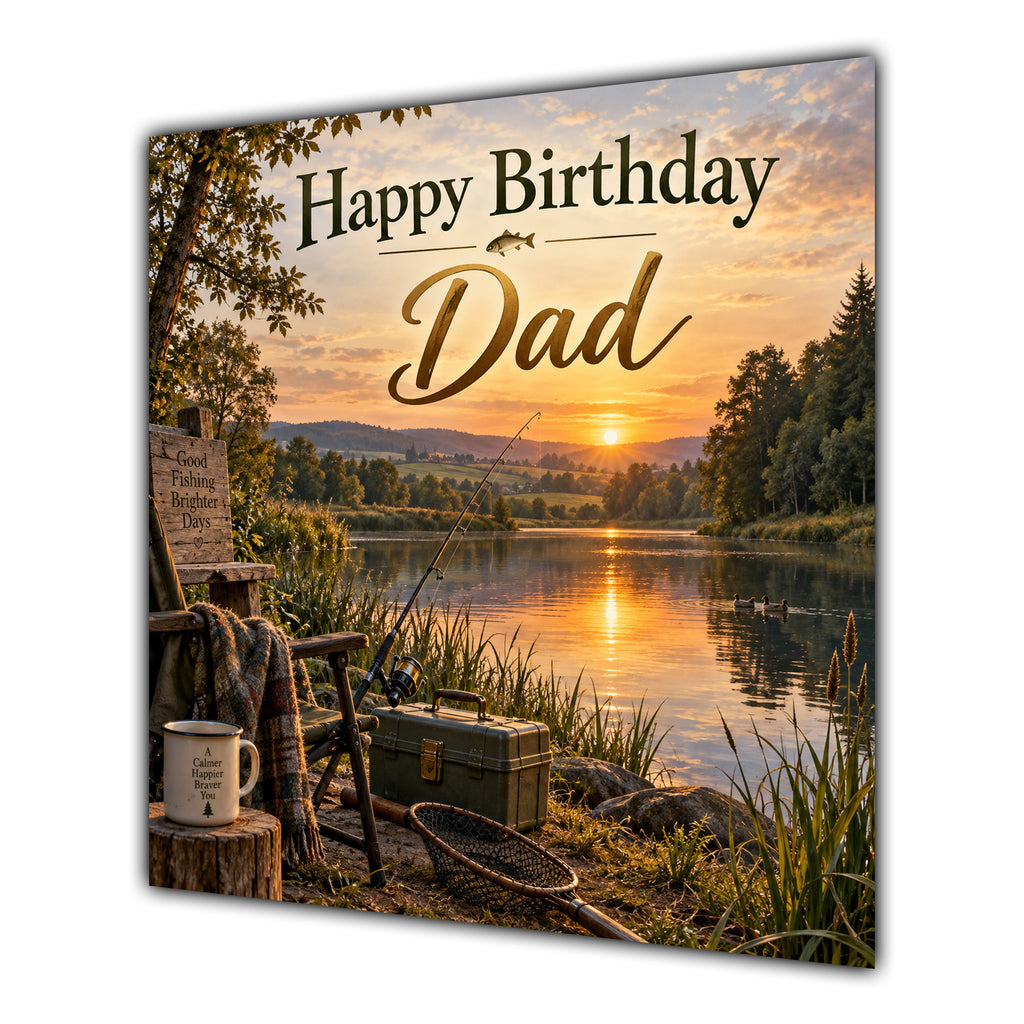 Dad Birthday Card Fishing Lake Sunset