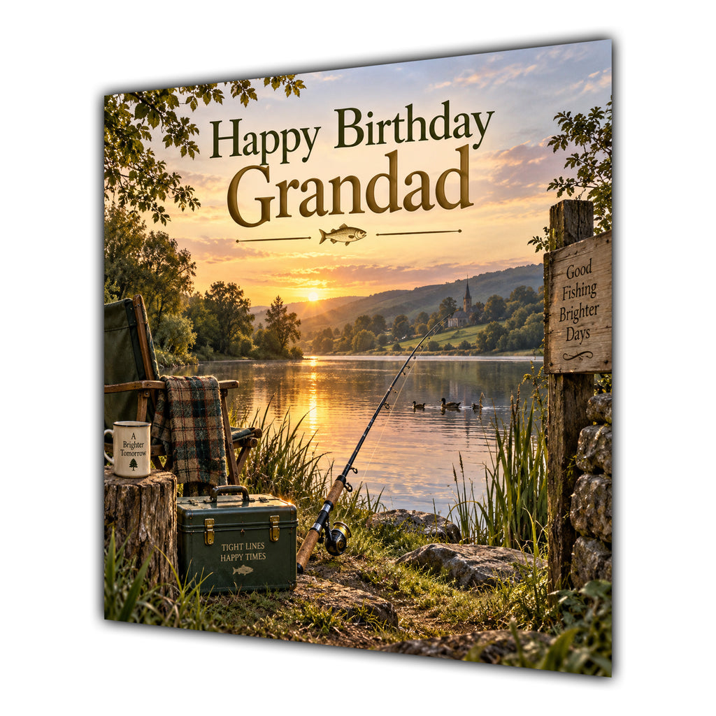 Grandad Birthday Card Fishing Lake Sunset