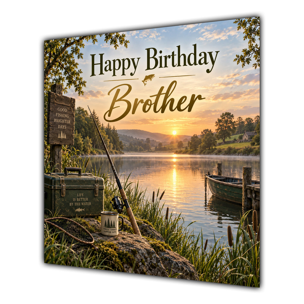 Brother Birthday Card Fishing Lake Sunset