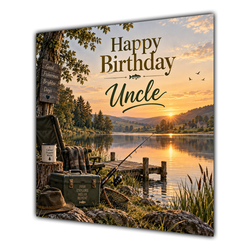 Uncle Birthday Card Fishing Lake Sunset