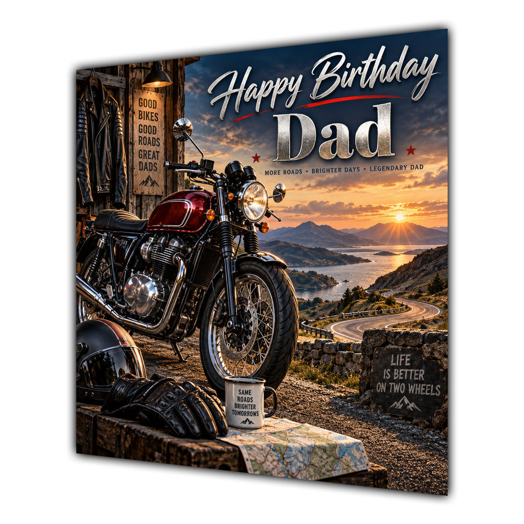 Dad Birthday Card Motorbike Sunset Adventure