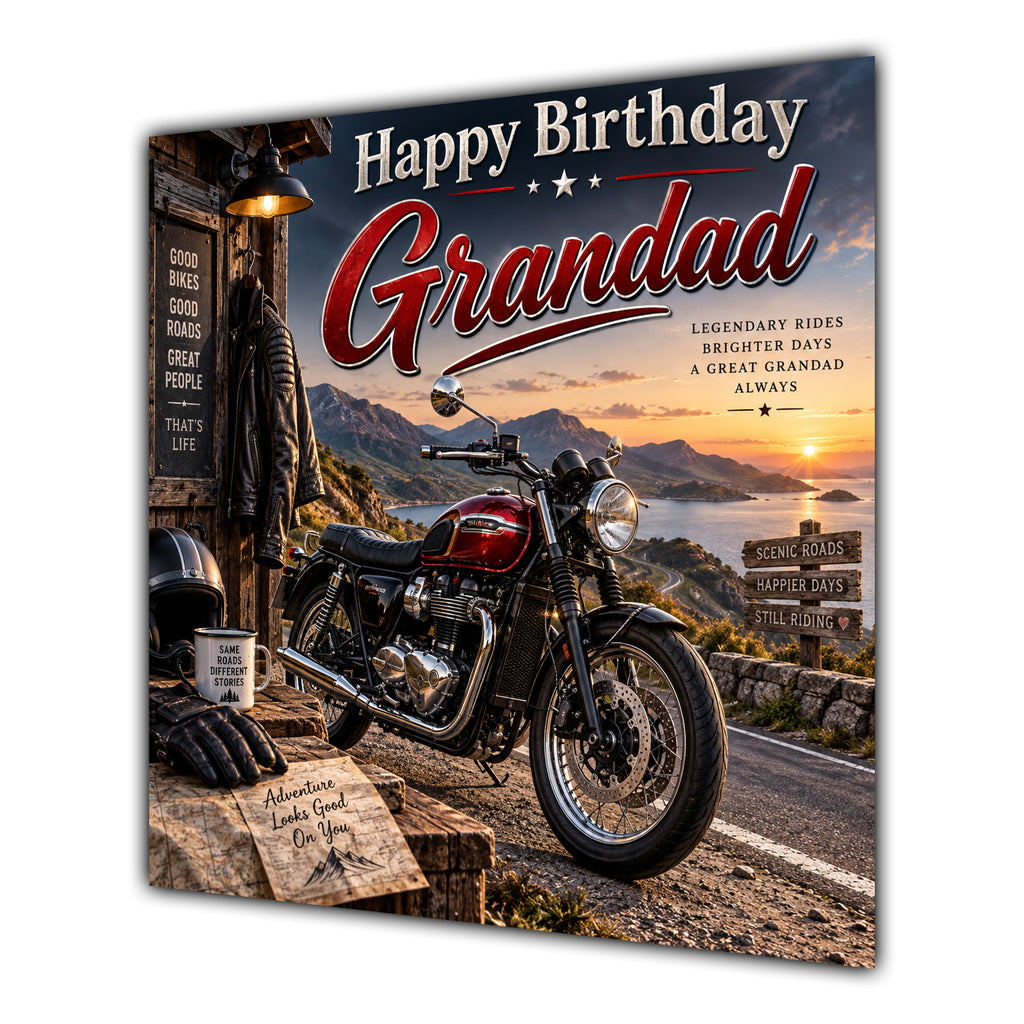 Grandad Birthday Card Motorbike Sunset Adventure