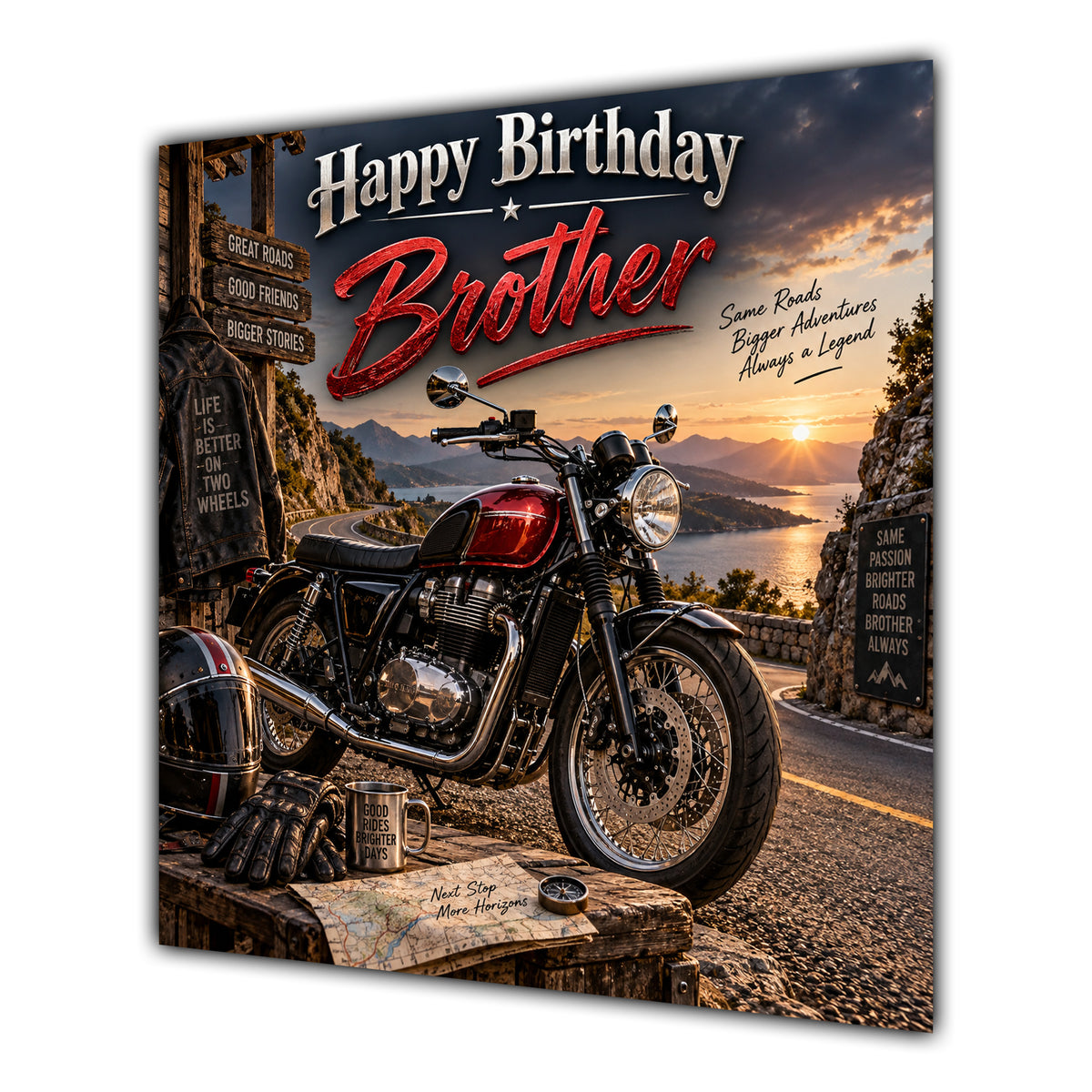 Brother Birthday Card Motorbike Sunset Adventure