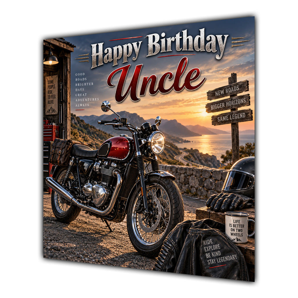 Uncle Birthday Card Motorbike Sunset Adventure