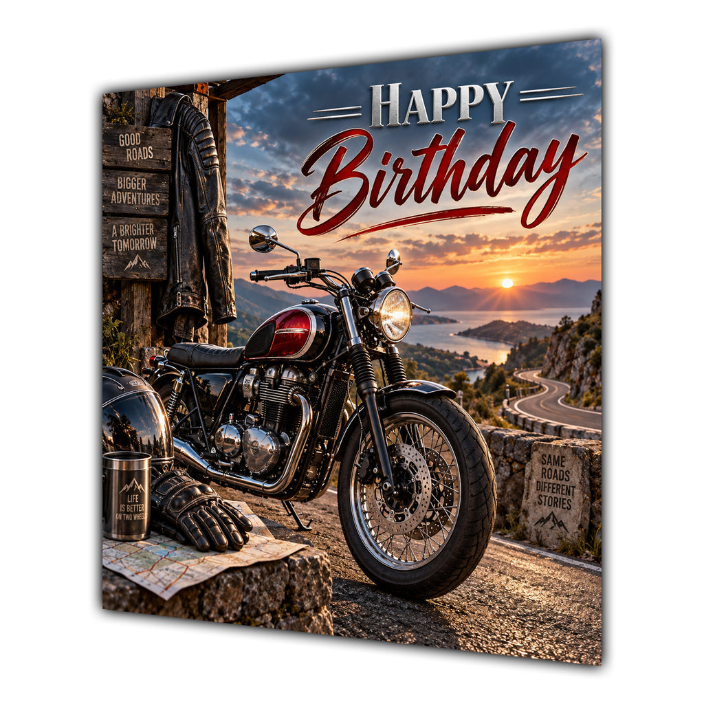 Birthday Card Motorbike Sunset Adventure