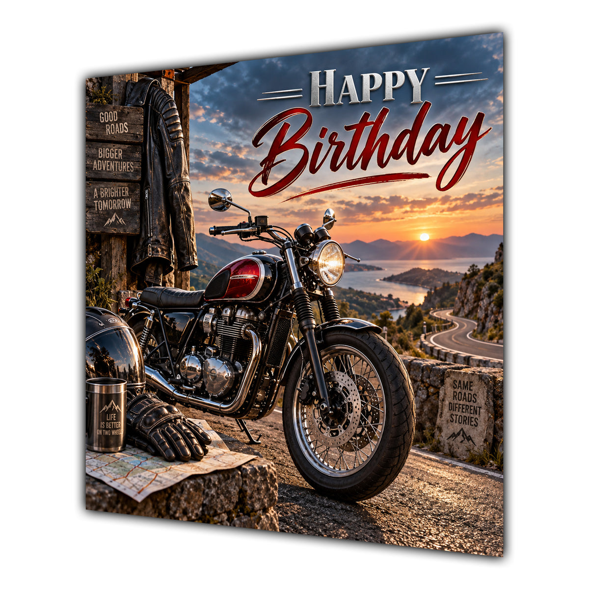 Birthday Card Motorbike Sunset Adventure