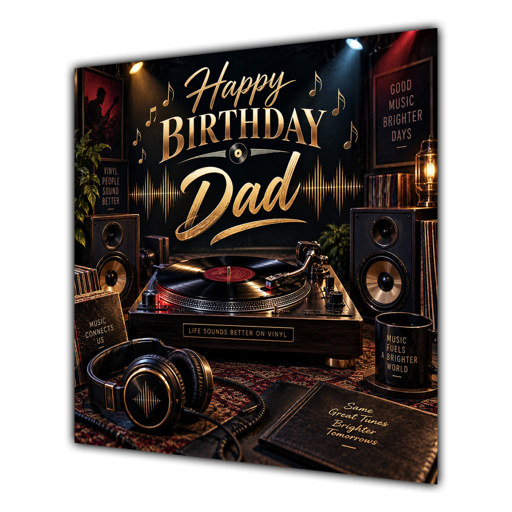 Dad Birthday Card Vinyl Record Player Headphones