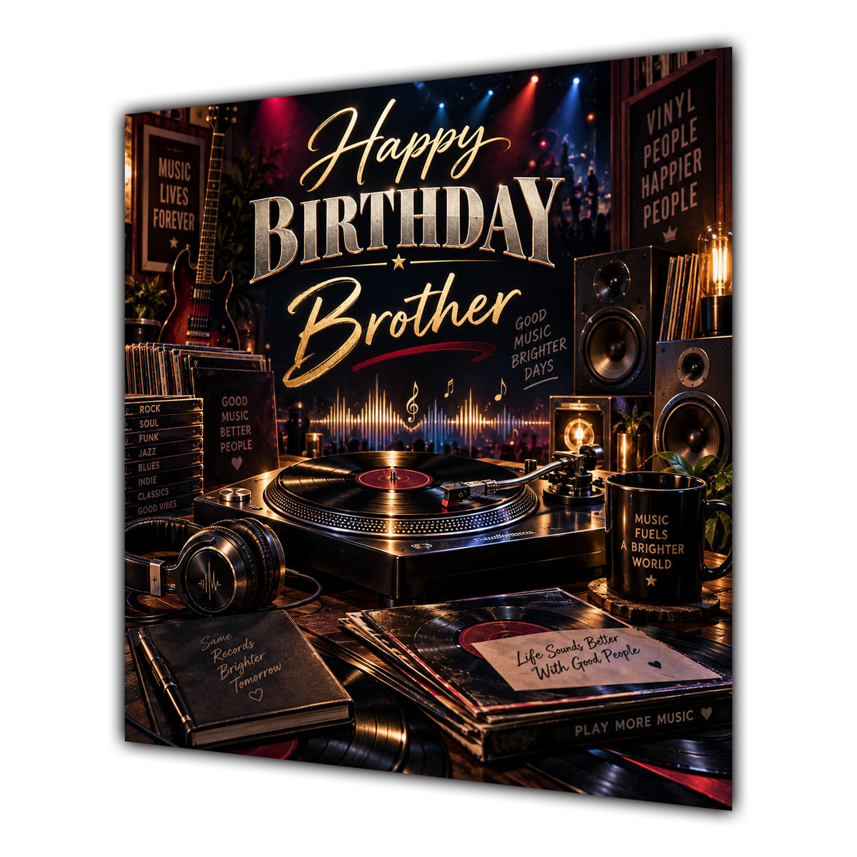 Brother Birthday Card Vinyl Record Player Headphones