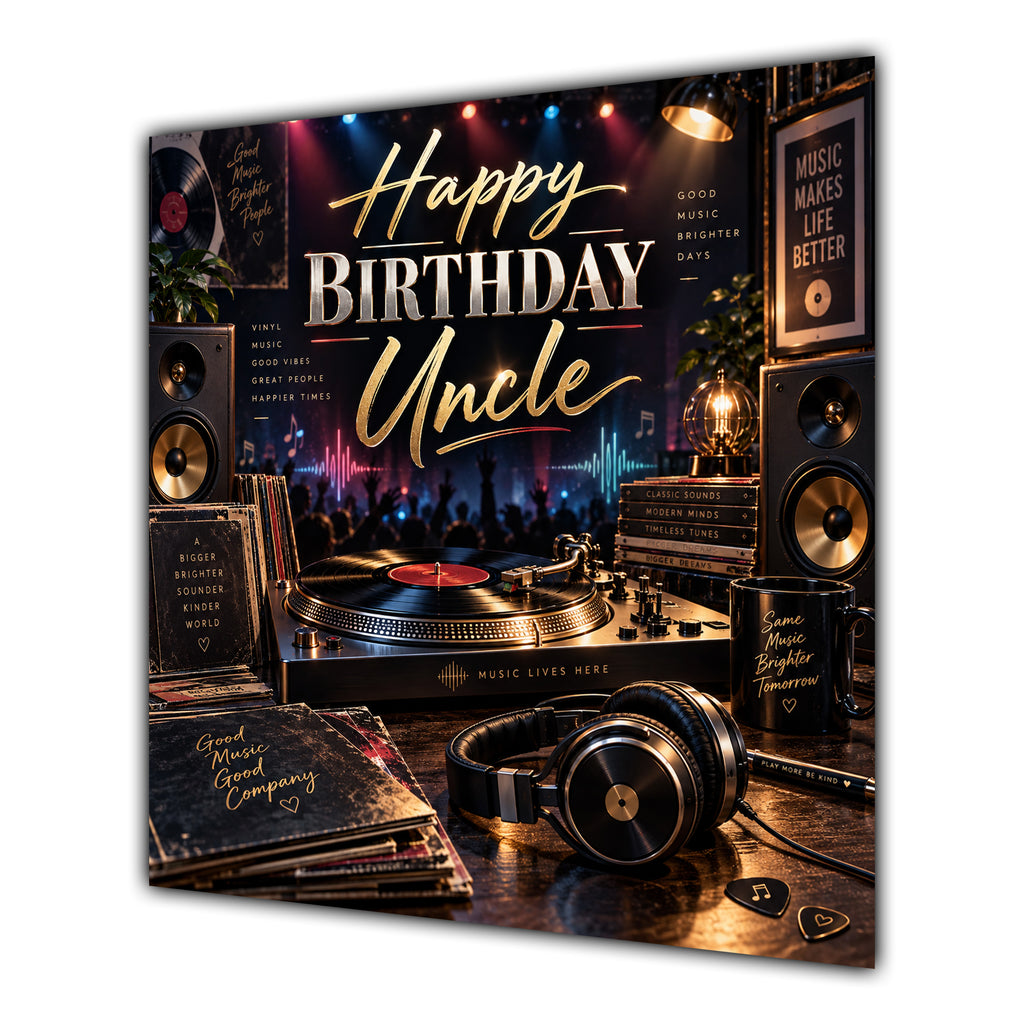 Uncle Birthday Card Vinyl Record Player Headphones