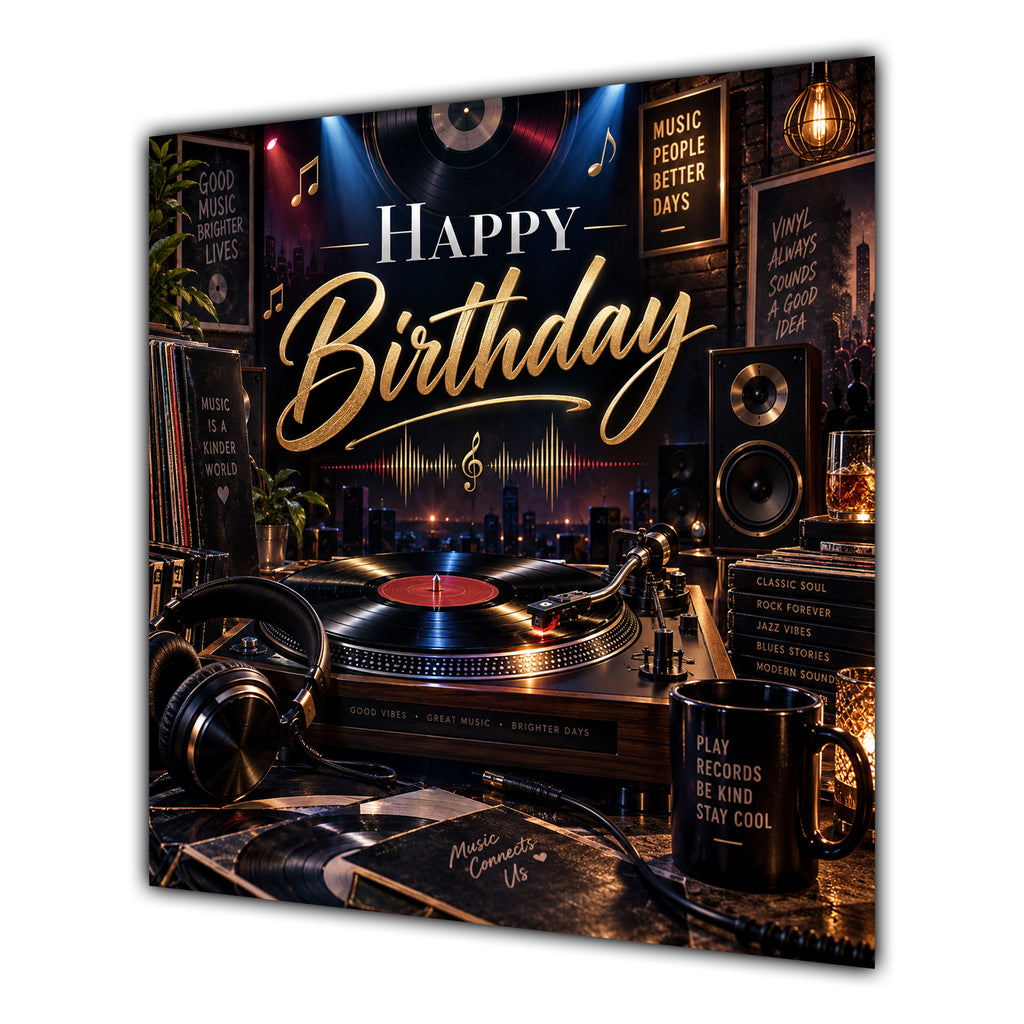 Birthday Card Vinyl Record Player Headphones