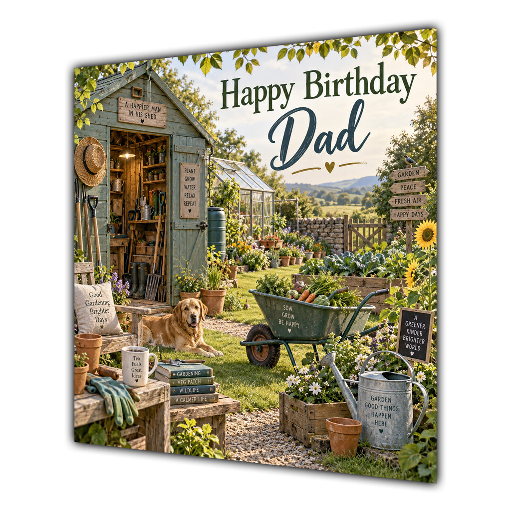 Dad Birthday Card Gardening Shed Flowers
