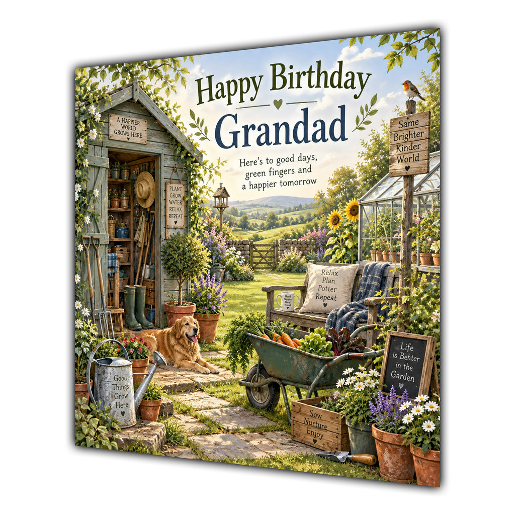 Grandad Birthday Card Gardening Shed Flowers