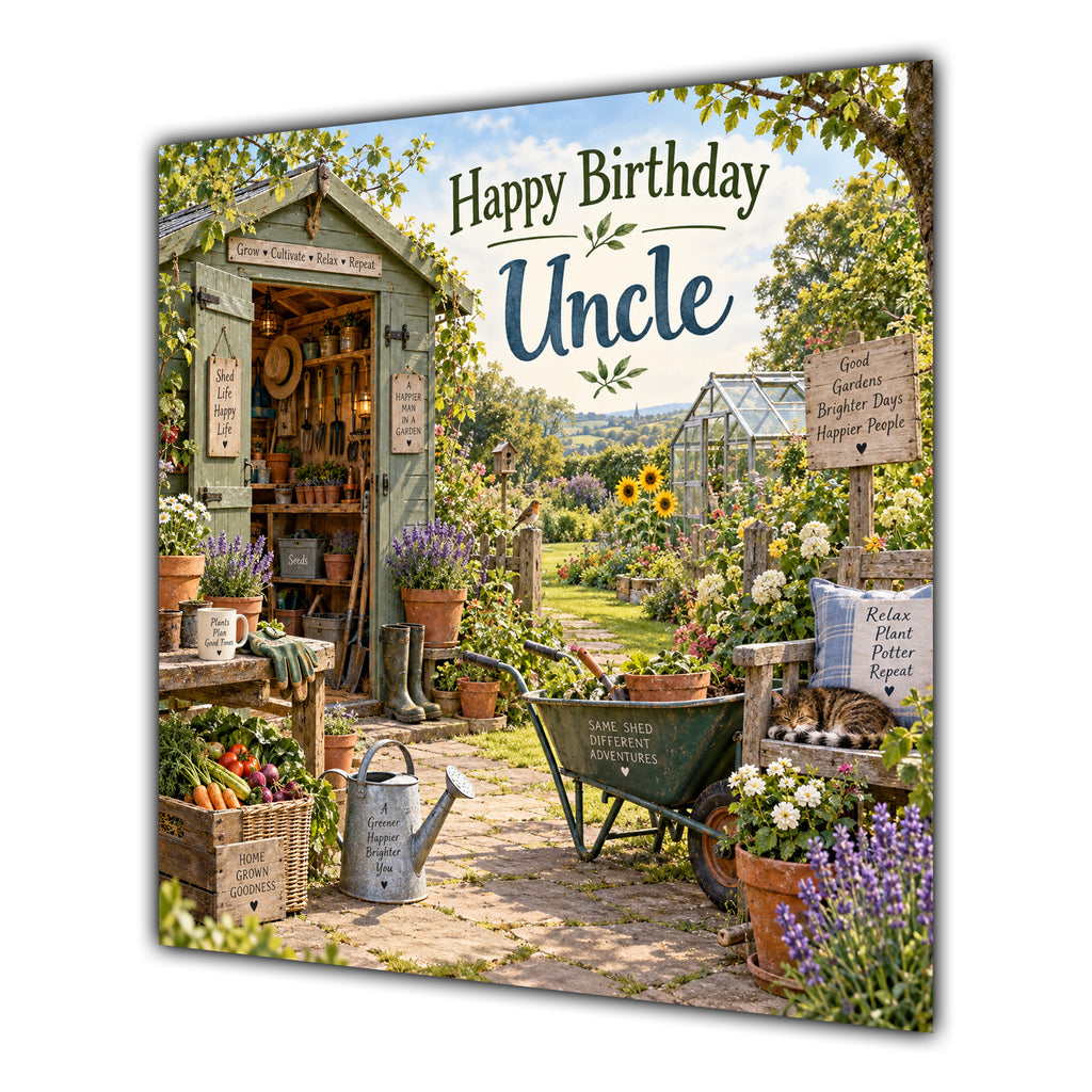 Uncle Birthday Card Gardening Shed Flowers