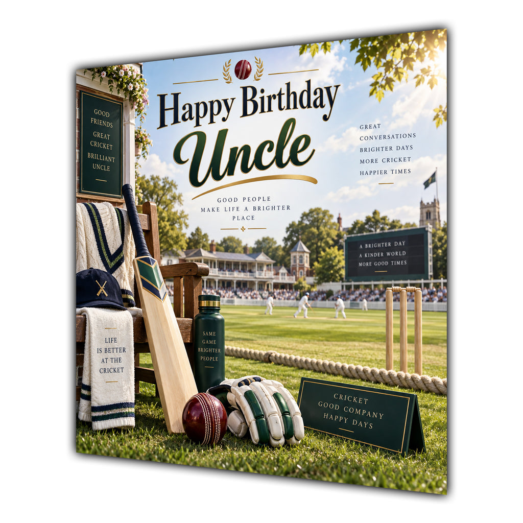 Uncle Birthday Card Cricket Bat Ball Pavilion