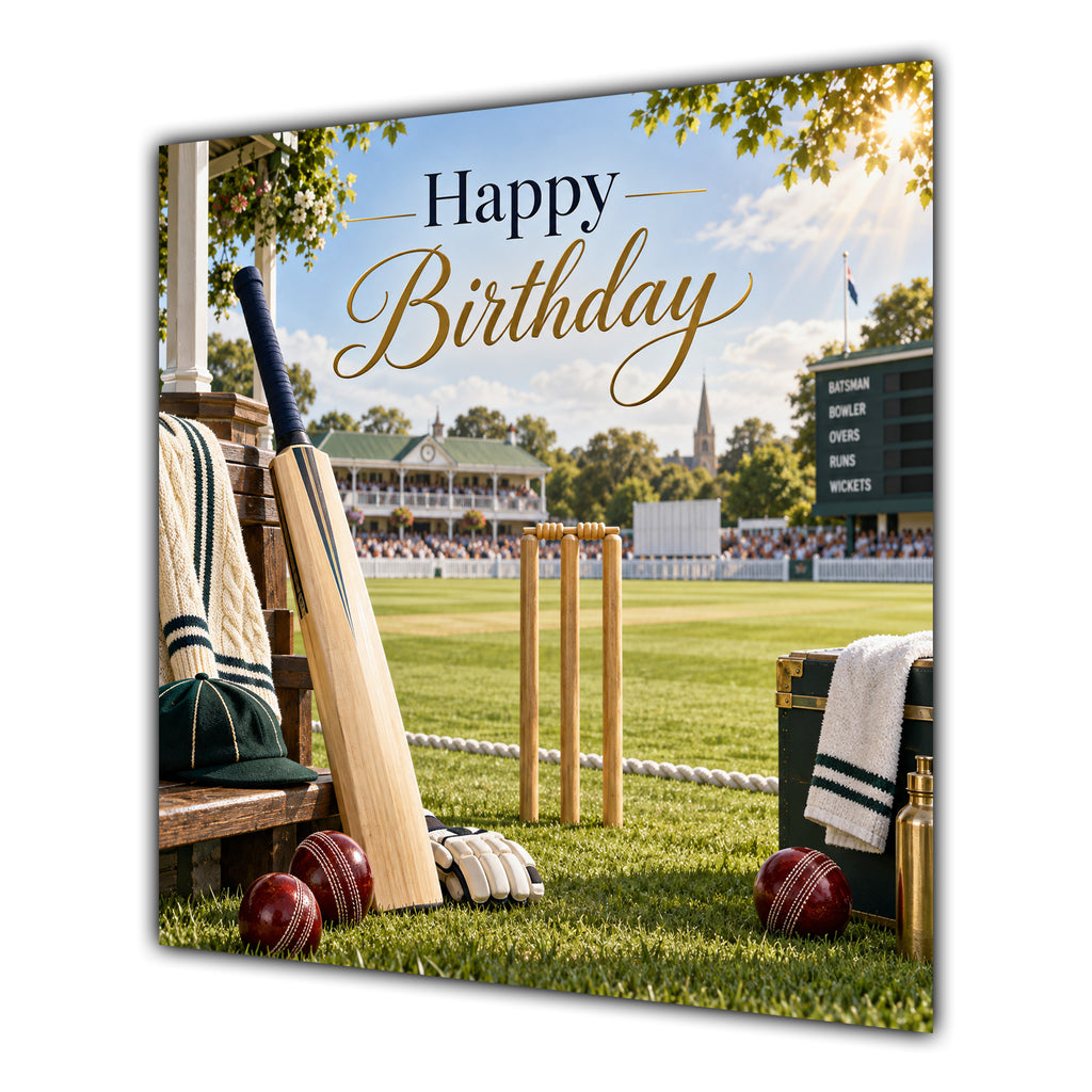 Birthday Card Cricket Bat Ball Pavilion