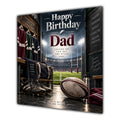 Dad Birthday Card Rugby Ball Boots Stadium