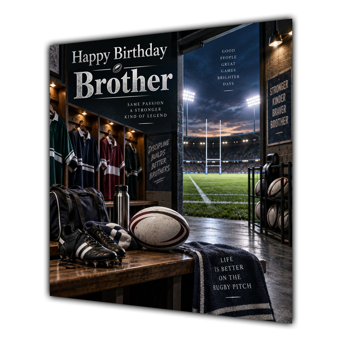 Brother Birthday Card Rugby Ball Boots Stadium