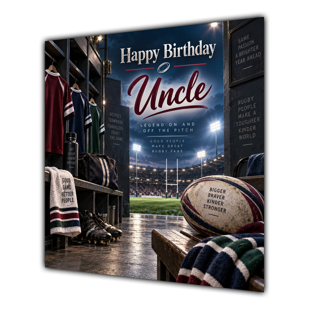 Uncle Birthday Card Rugby Ball Boots Stadium
