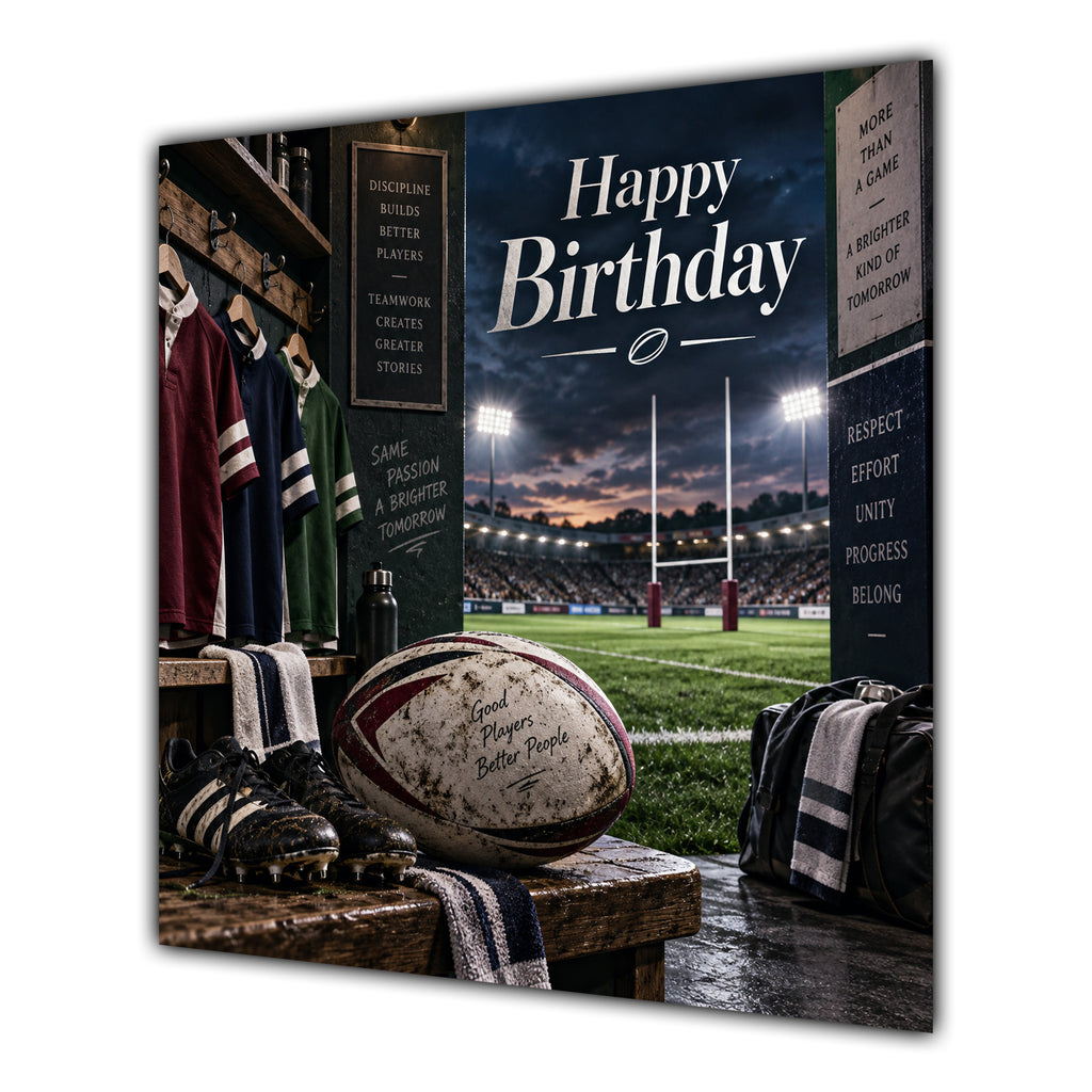 Birthday Card Rugby Ball Boots Stadium