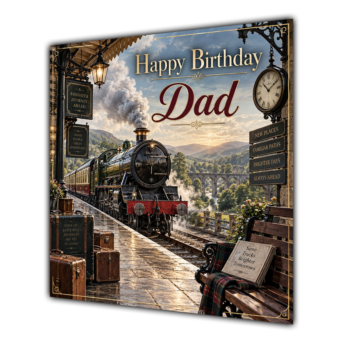 Dad Birthday Card Steam Train Railway Station