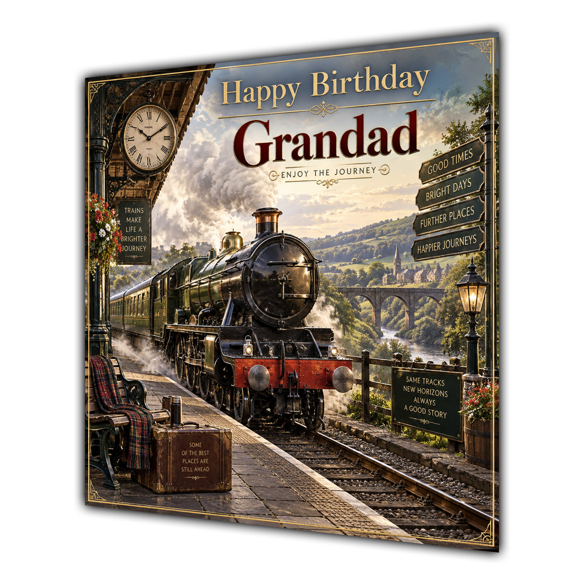 Grandad Birthday Card Steam Train Railway Station