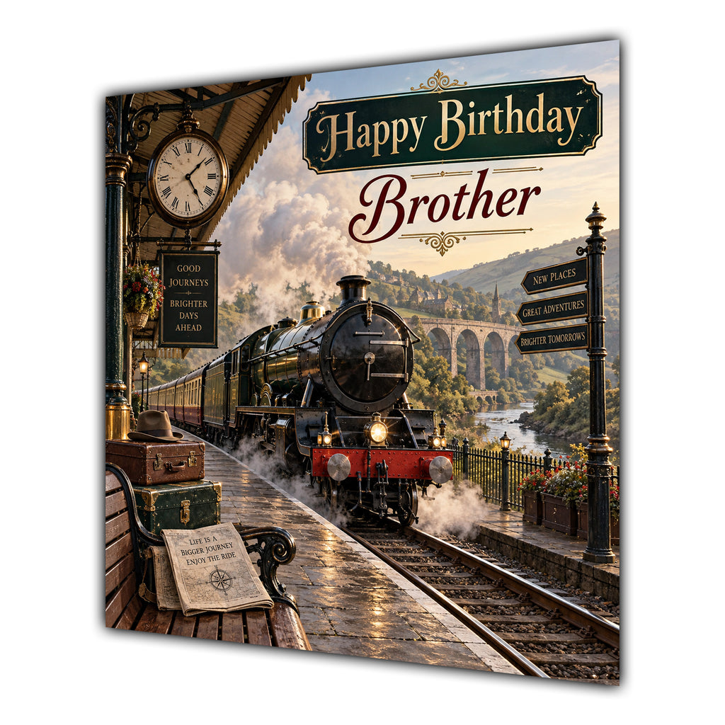 Brother Birthday Card Steam Train Railway Station