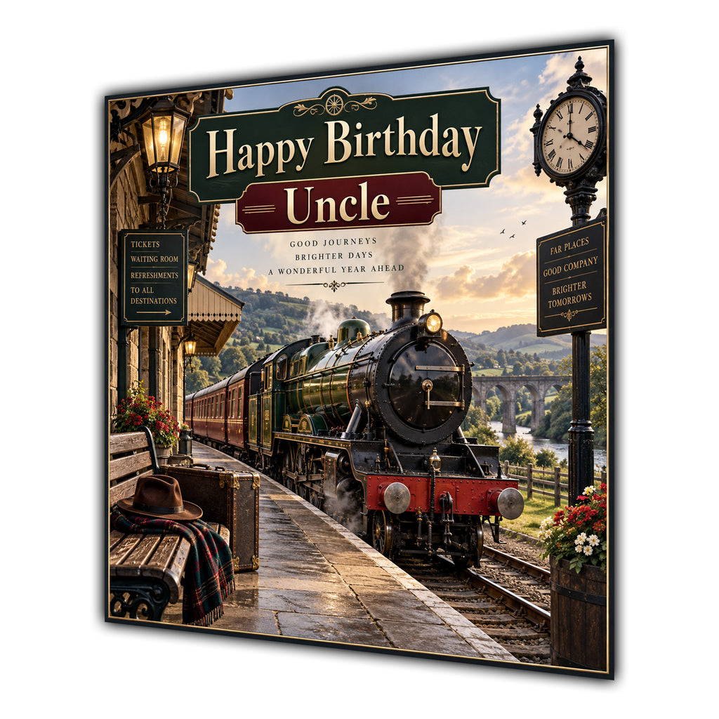 Uncle Birthday Card Steam Train Railway Station