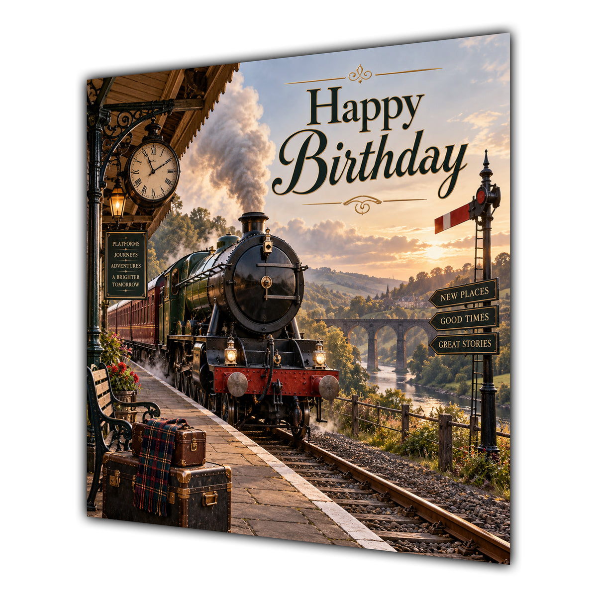 Birthday Card Steam Train Railway Station