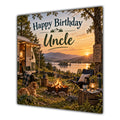 Uncle Birthday Card Caravan Camping Lake Sunset