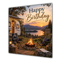 Birthday Card Caravan Camping Lake Sunset