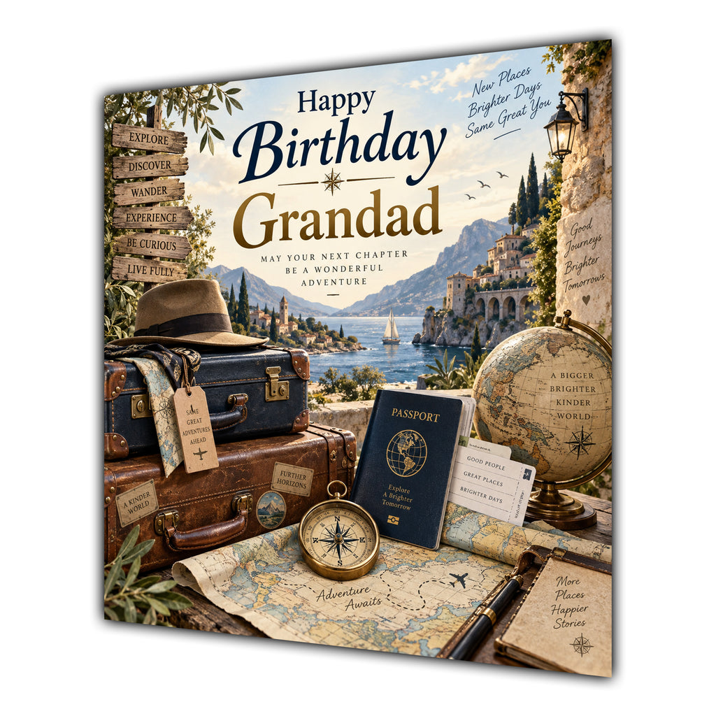 Grandad Birthday Card Travel Suitcase Map Globe