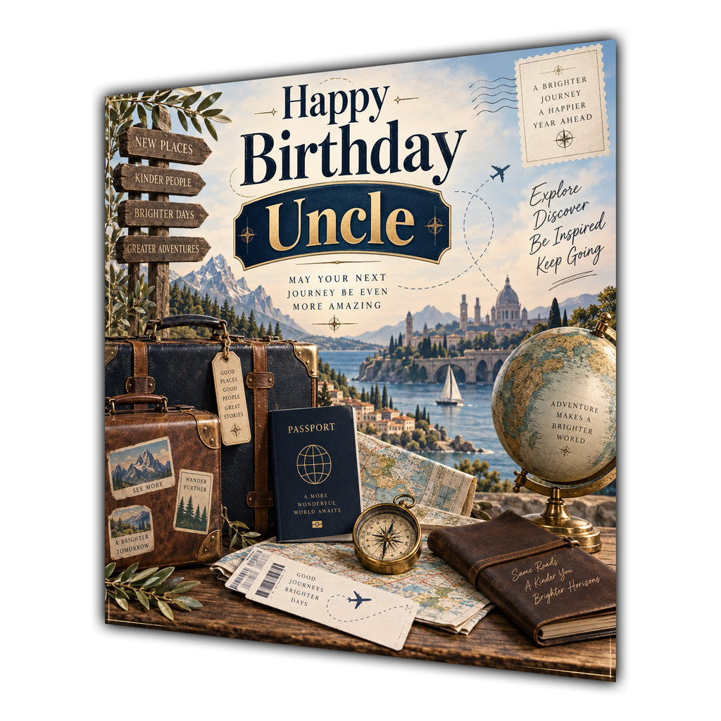 Uncle Birthday Card Travel Suitcase Map Globe