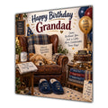 Grandad Birthday Card Relaxing Armchair Dog