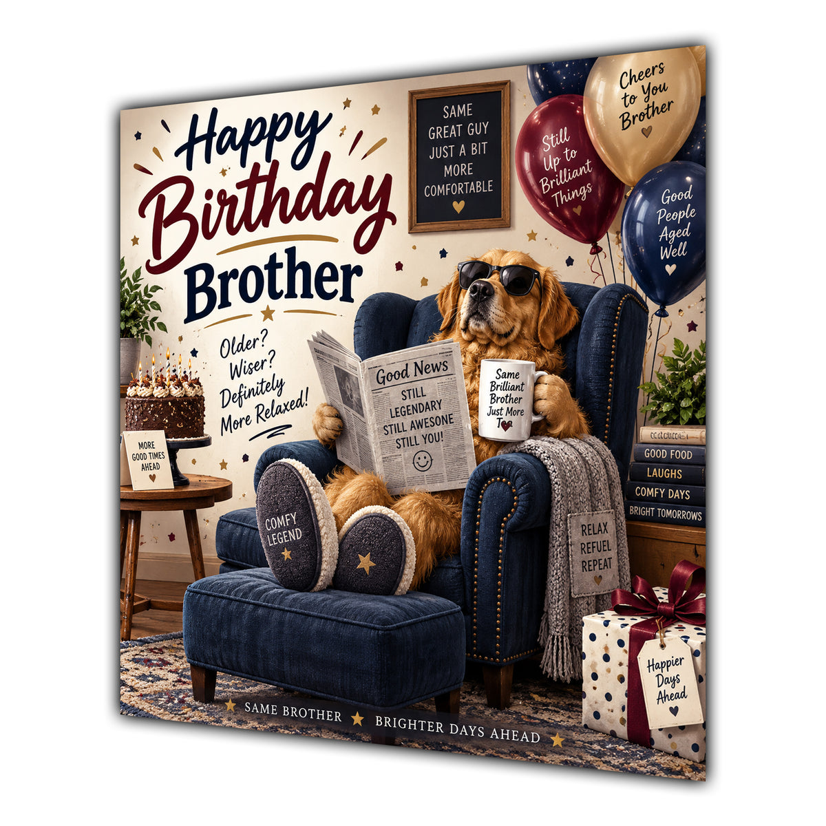 Brother Birthday Card Relaxing Armchair Dog