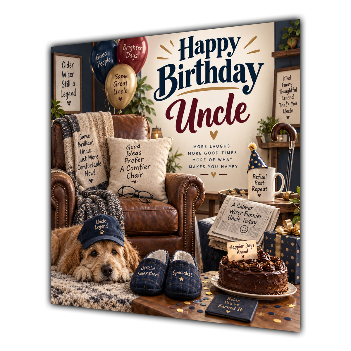 Uncle Birthday Card Relaxing Armchair Dog