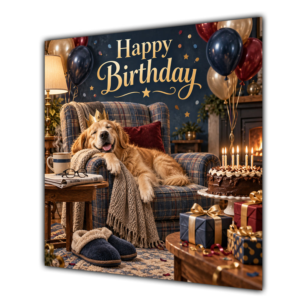 Birthday Card Relaxing Armchair Dog