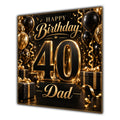 Dad 40th Birthday Card Black Gold Balloons