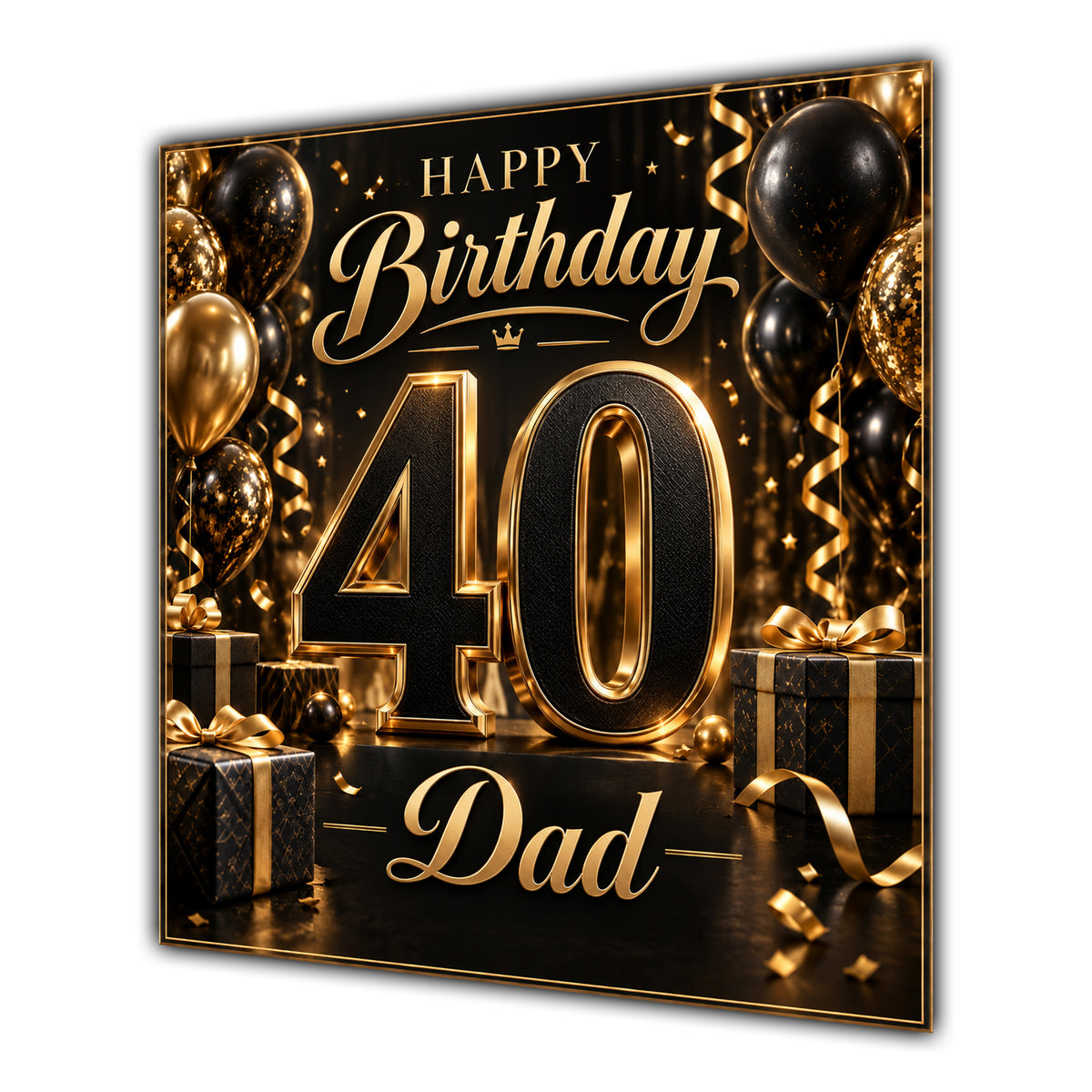 Dad 40th Birthday Card Black Gold Balloons