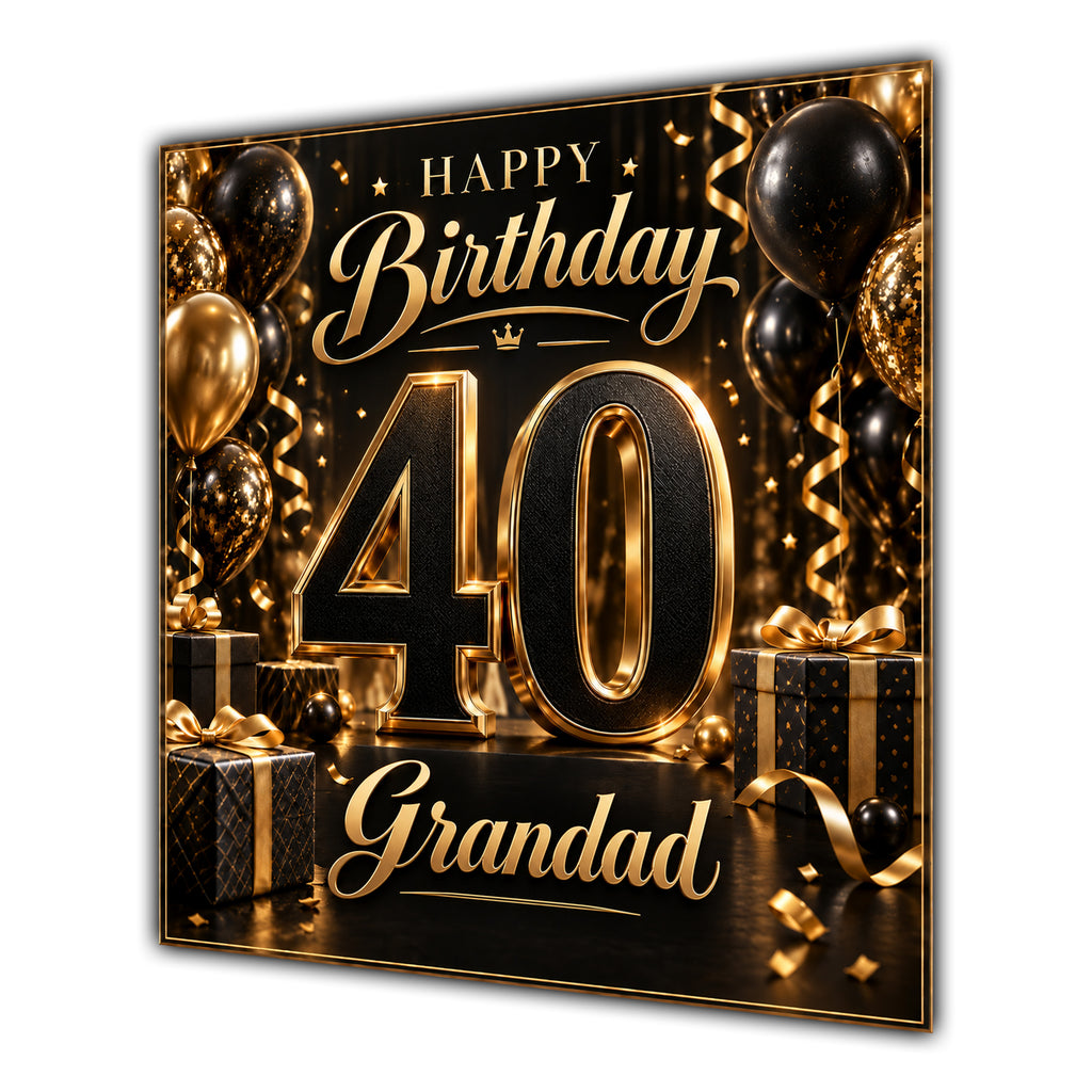 Grandad 40th Birthday Card Black Gold Balloons